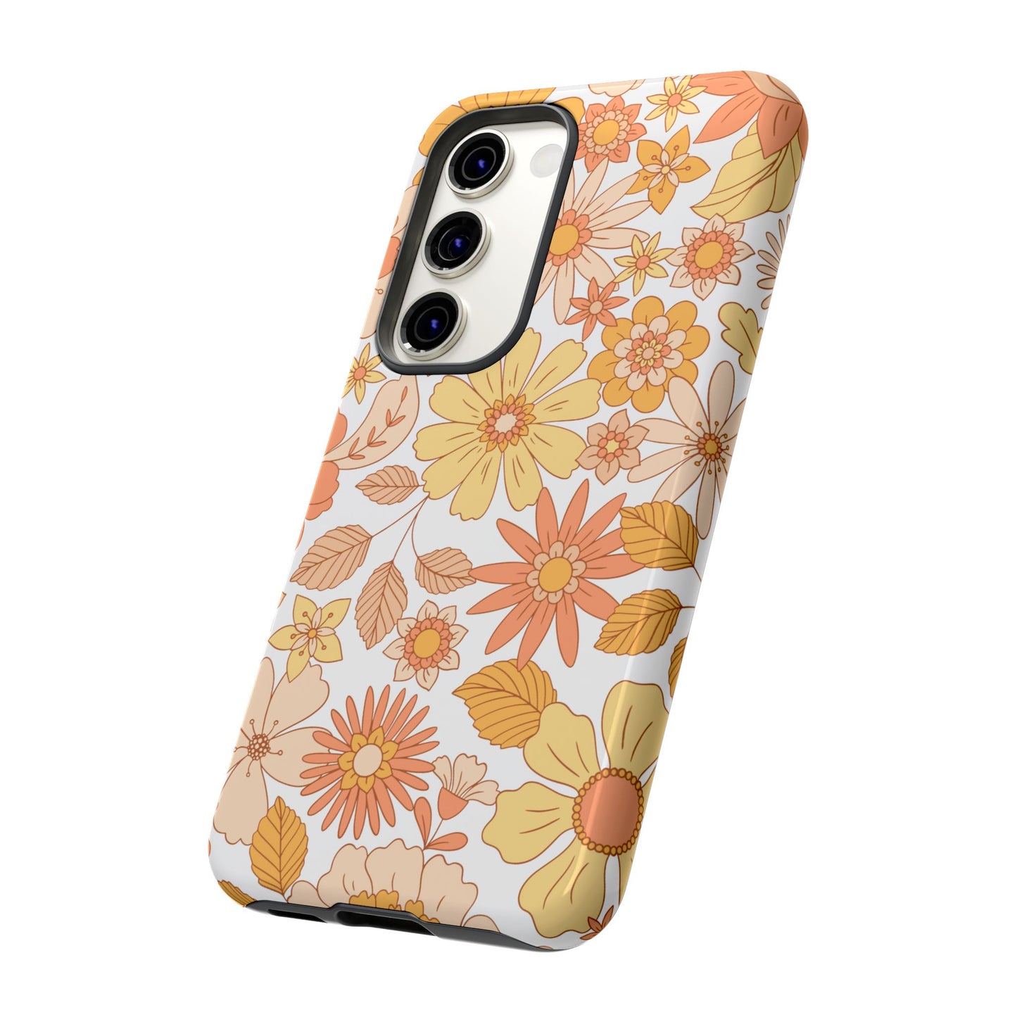 Vintage Floral Bloom Samsung Galaxy Case – Warm Orange & Yellow Retro Flower Design with Matte Finish