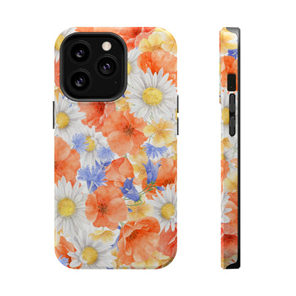 Watercolor Wildflower Pattern MagSafe iPhone Case – Durable Matte Finish with Daisy, Poppy & Cornflower Design