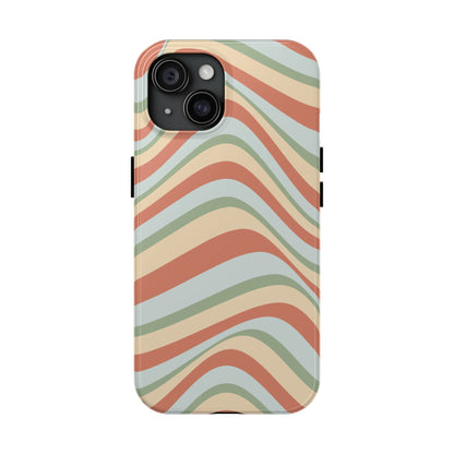 Vintage Earthy Waves iPhone Case – Retro 70s-Inspired in Warm Green, Cream, and Rust