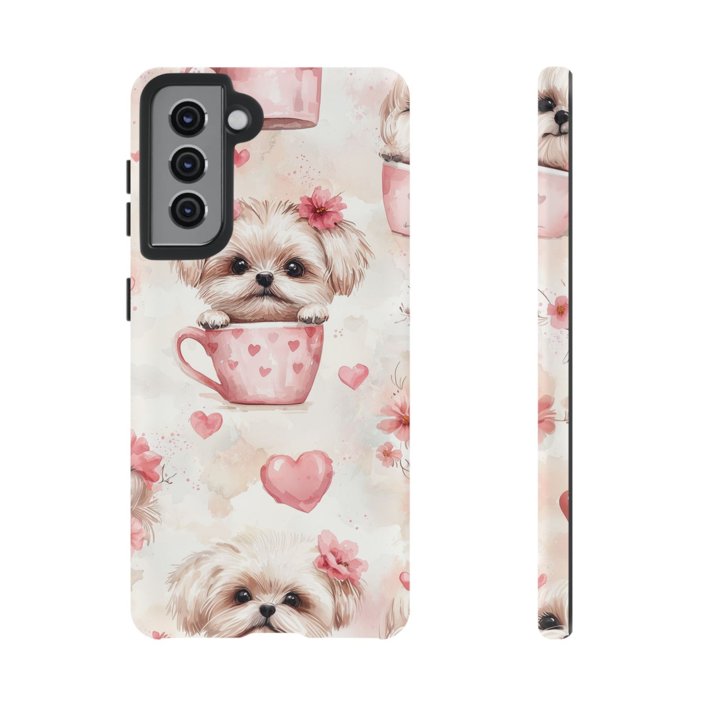 Floral Puppy in Teacup Samsung Galaxy Case – Cute Pink Flower Design, Tough Dual - Layer Protection - BOGO Cases