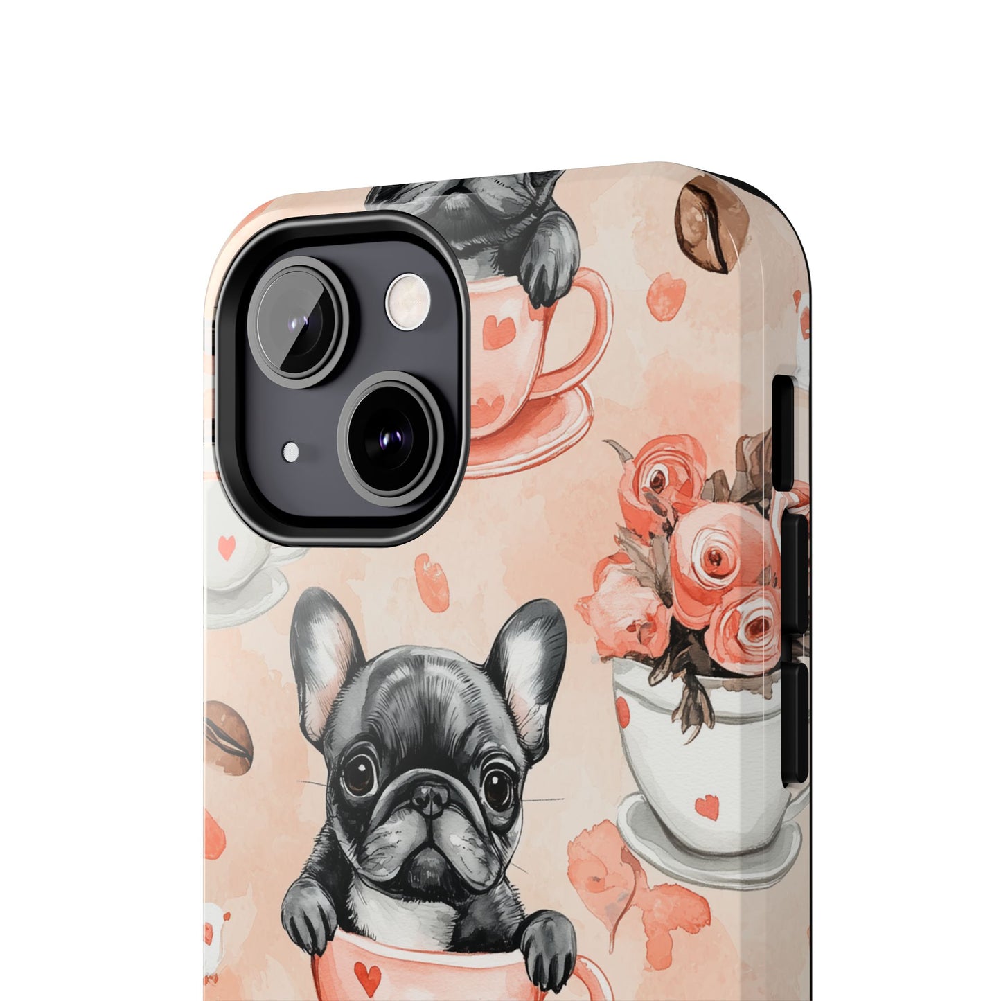 French Bulldogs in Heart iPhone Case – Cute Dog & Floral Design, Shockproof Protection - BOGO Cases