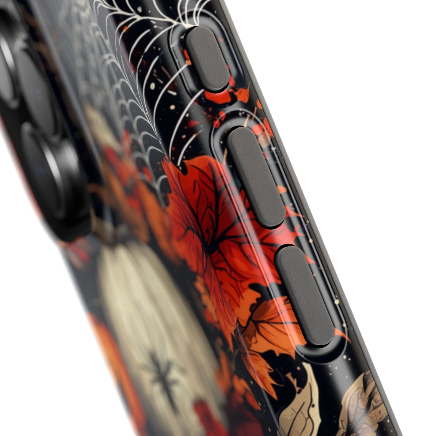 Hauntingly Elegant Halloween MagSafe iPhone Case – Pumpkins, Spiders, and Autumn Leaves Design