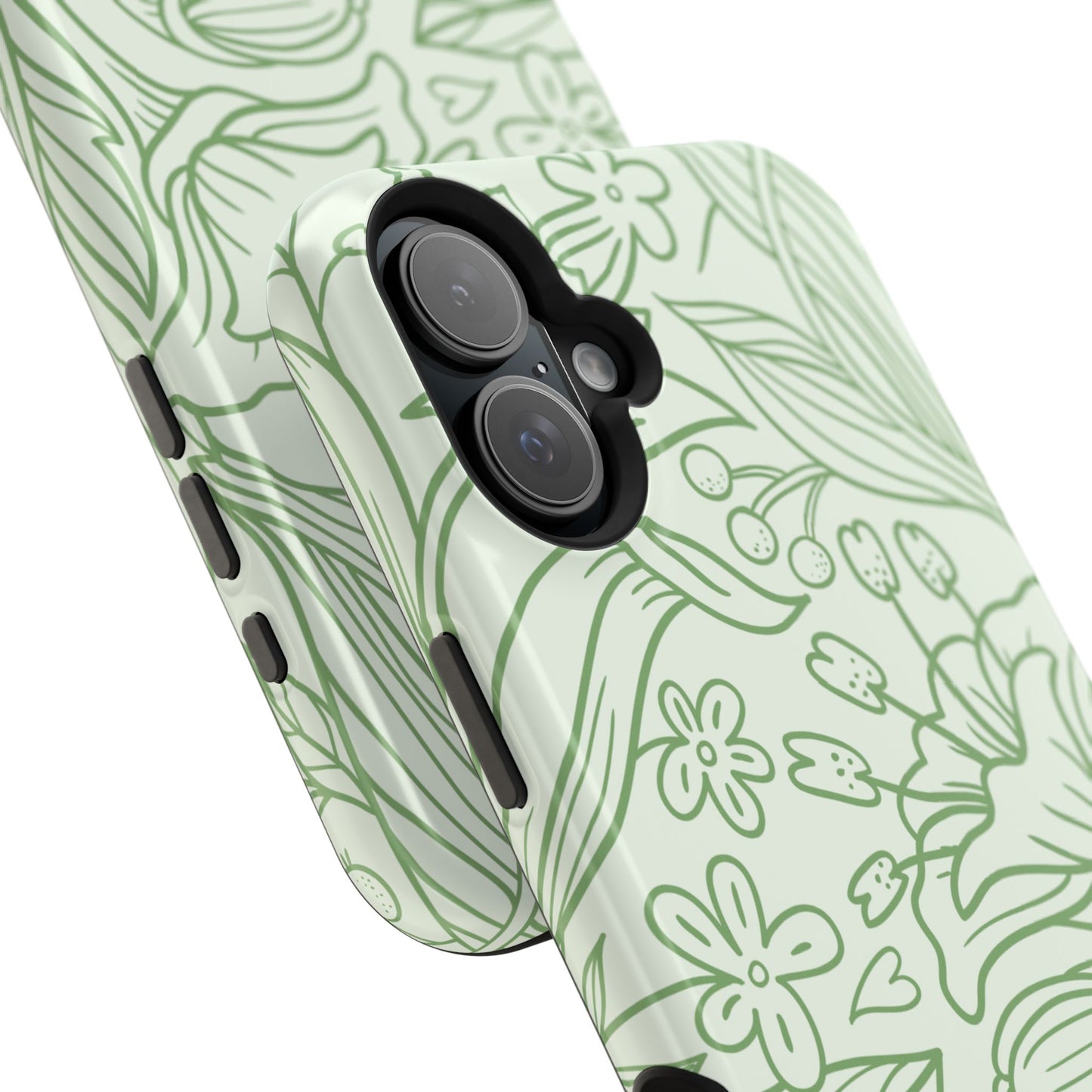 Sage Green Floral Line Art Tough MagSafe iPhone Case – Minimalist Botanical Design with Dual-Layer Protection