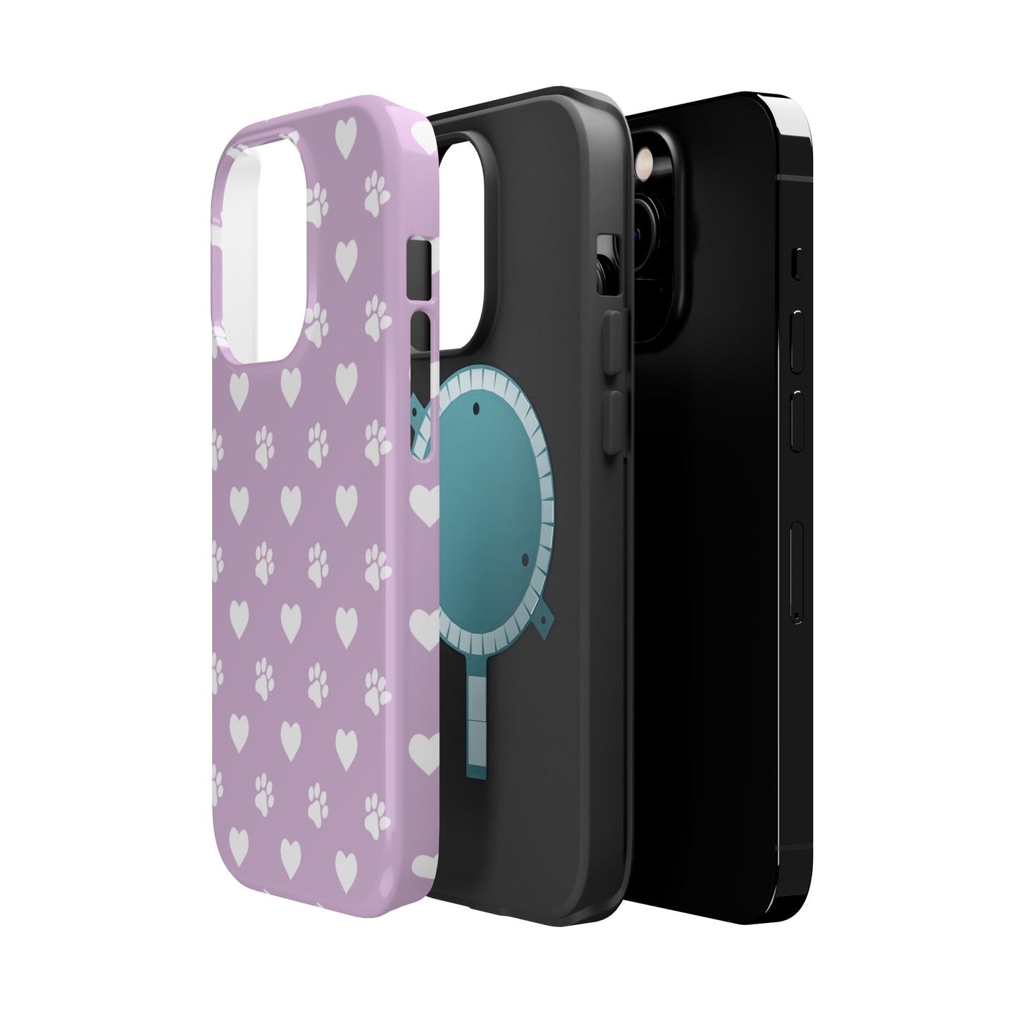 Purple Hearts & Paw Prints - Cute Pet Lover MagSafe iPhone Case