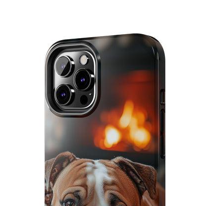 Cozy Bulldog iPhone Case – Fireside-Inspired Protective Cover Description: