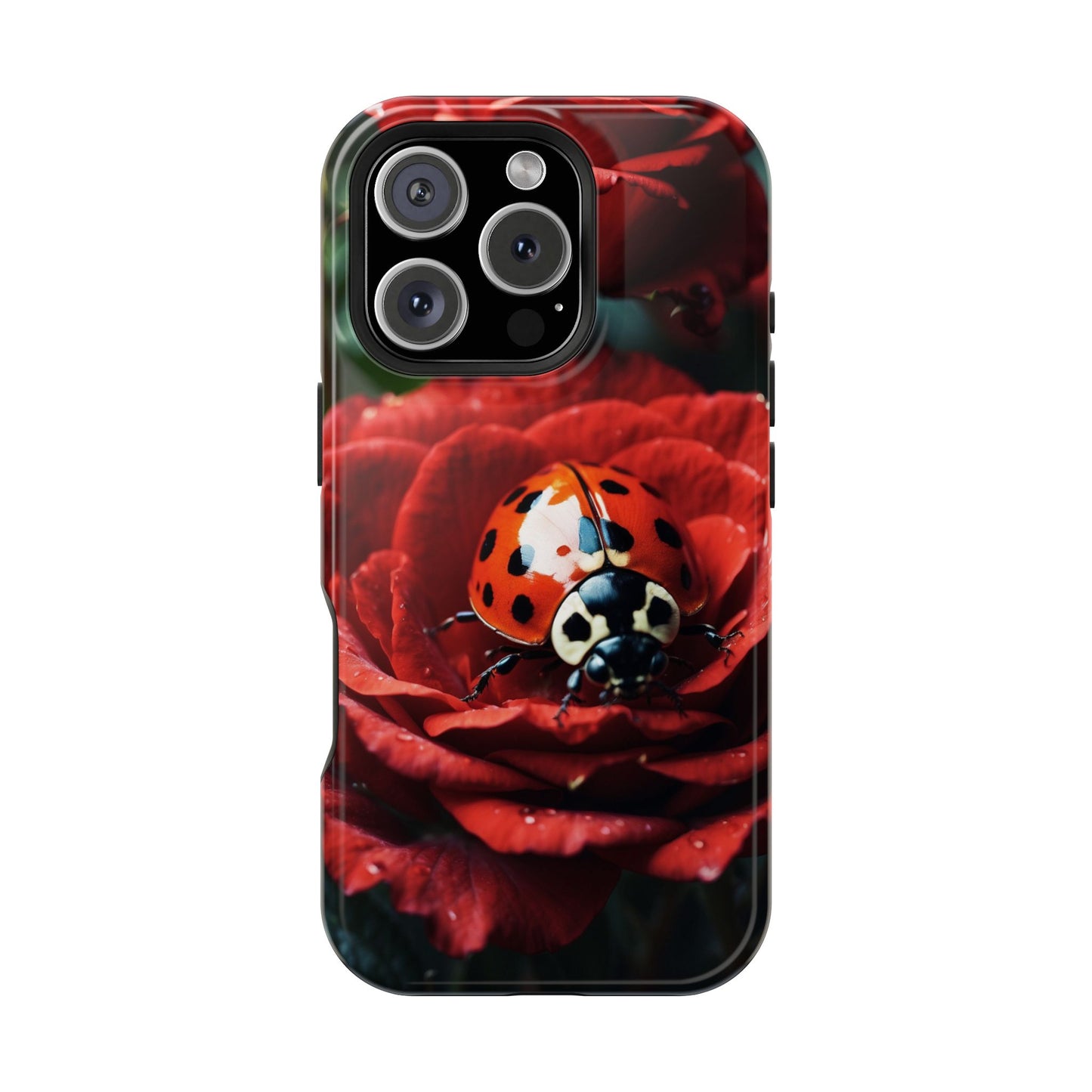 Elegant Rose & Ladybug Charm - MagSafe iPhone Case