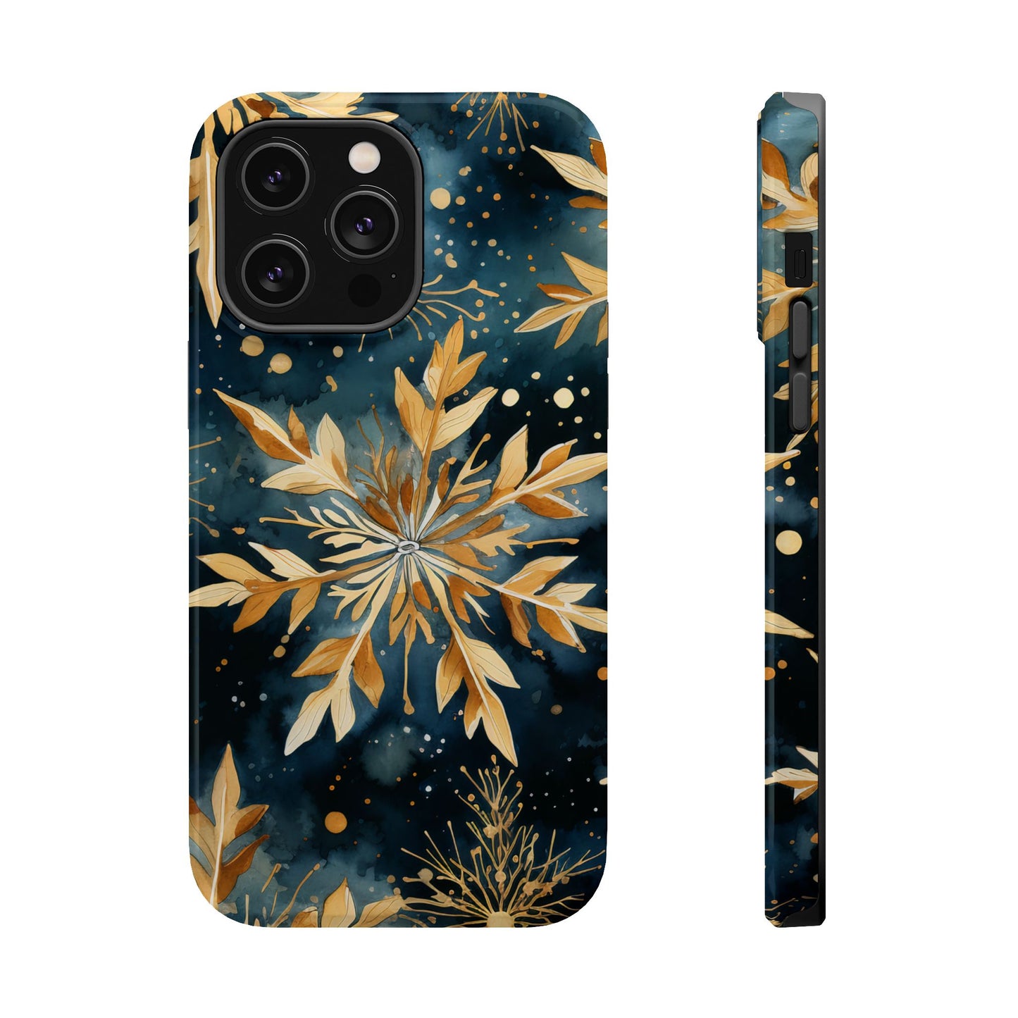 Gold Floral Snowflakes on Midnight Blue - MagSafe iPhone Series Case