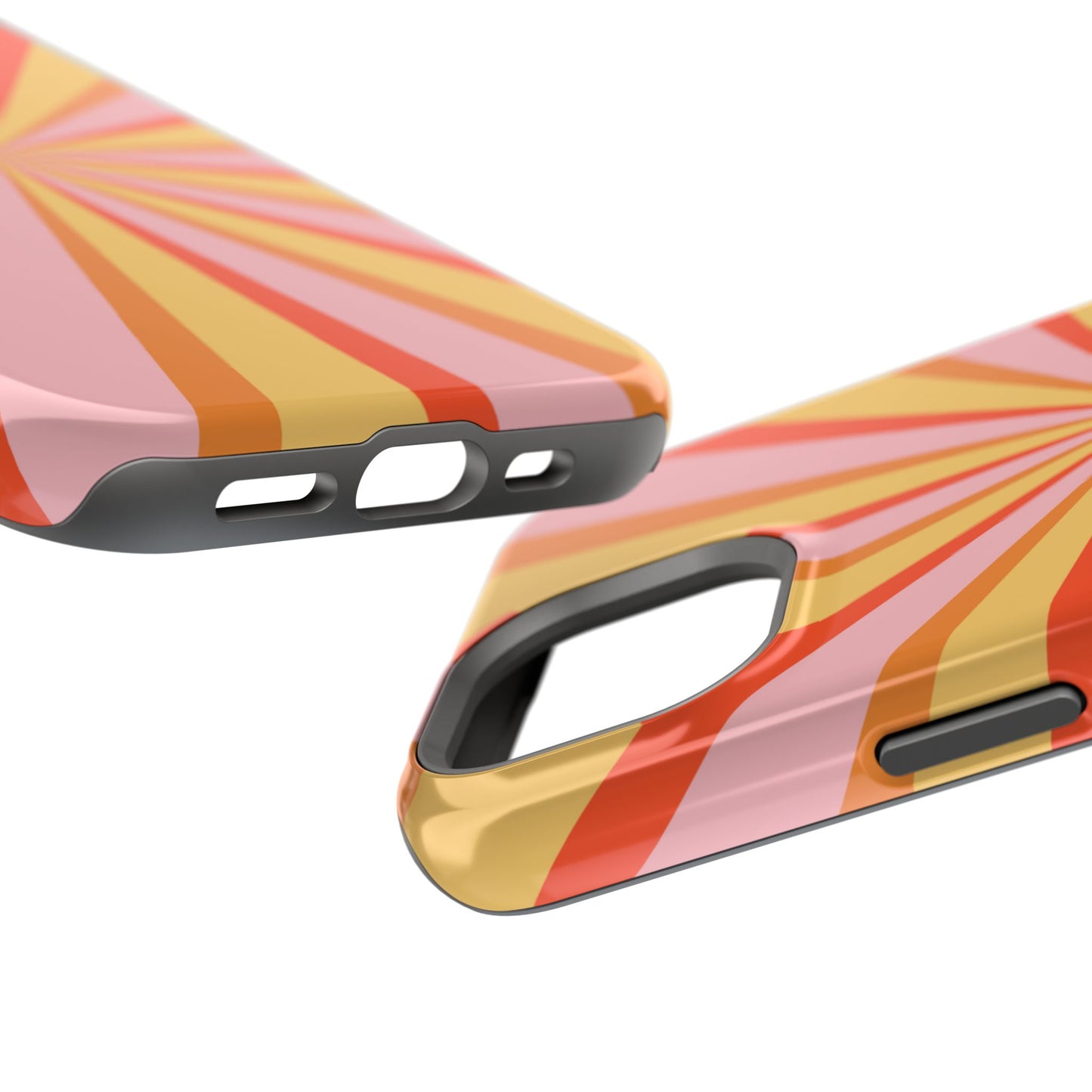 Bold Retro Sunburst MagSafe iPhone Case – Vibrant 70s-Inspired Rays in Orange, Pink, and Yellow