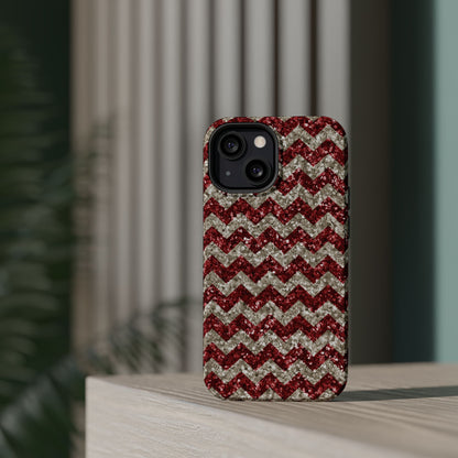 Sparkling Red & White Chevron – Glitter Illusion MagSafe iPhone Case