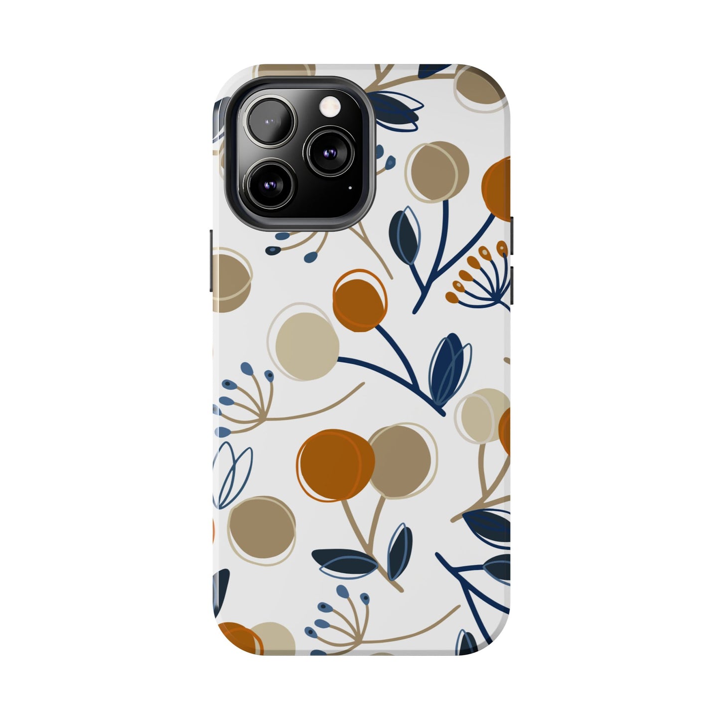 Modern Botanical Berries Tough iPhone Case – Earthy Tones & Navy Accents, Shock-Resistant