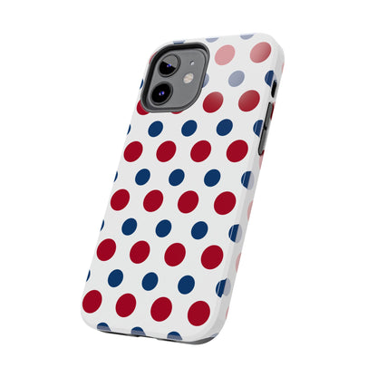 Patriotic Navy, White, and Red Polka Dot iPhone Case