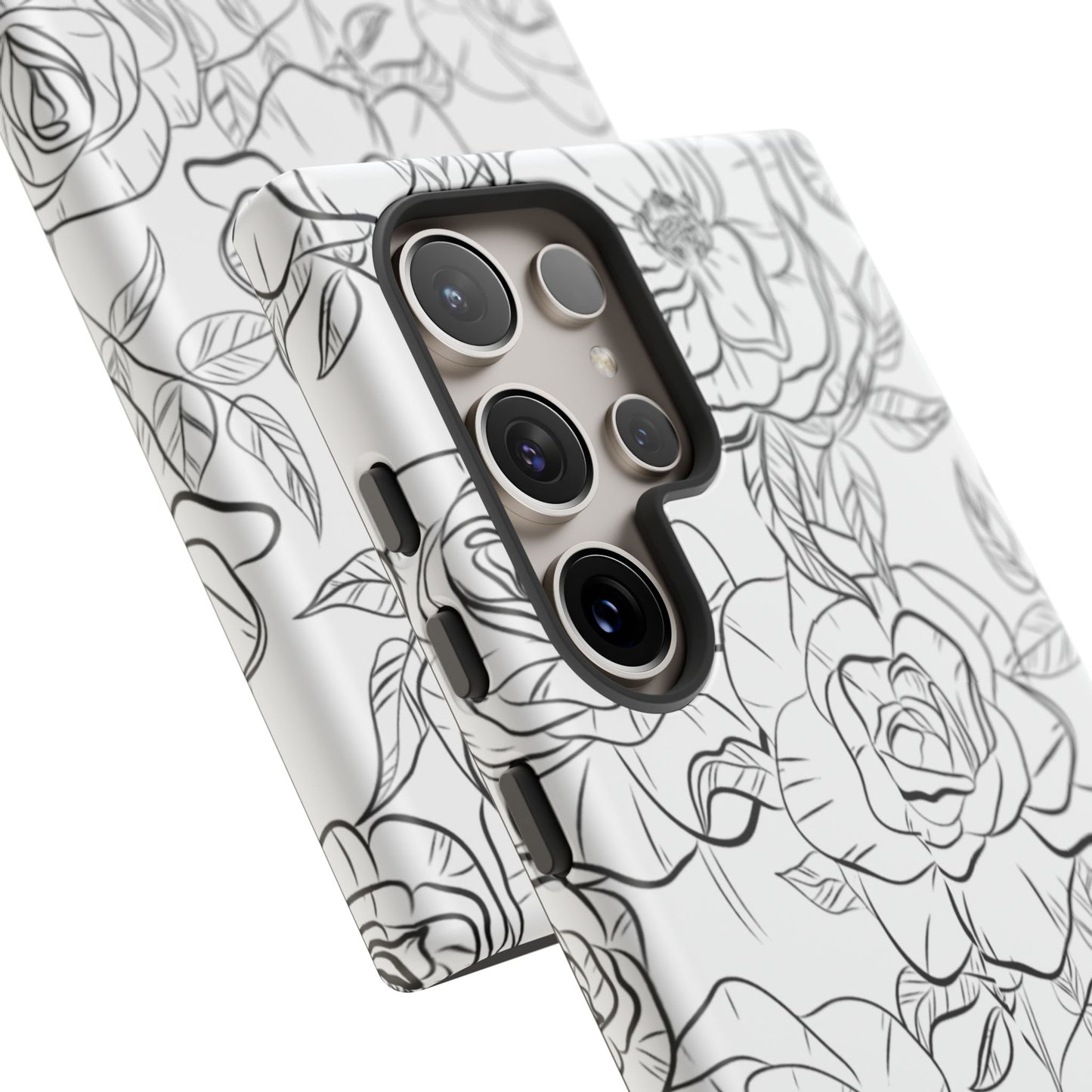 Monochrome Rose Garden Tough Samsung Galaxy Case – Elegant Floral Line Art with Dual-Layer Protection