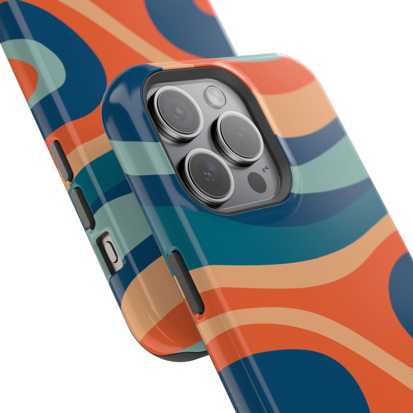 Retro Vibe Wavy Stripes MagSafe iPhone Case – 70s-Inspired in Teal, Orange, and Rust