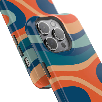 Retro Vibe Wavy Stripes MagSafe iPhone Case – 70s-Inspired in Teal, Orange, and Rust