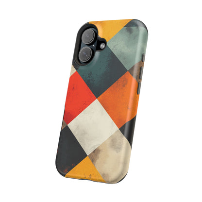 Geometric Retro MagSafe iPhone Case - Colorful Checkered Protective Cover