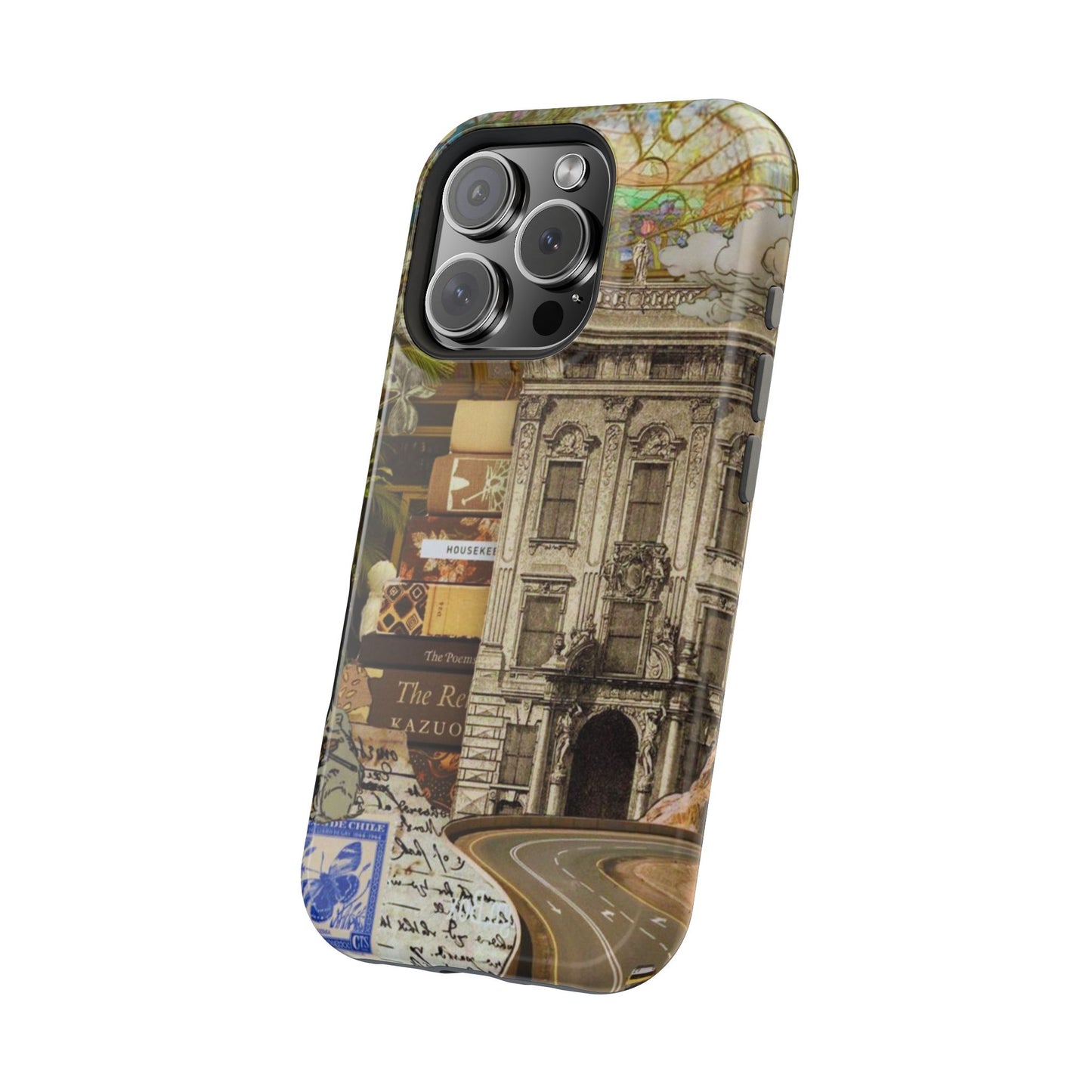 Whimsical Road Trip Collage MagSafe iPhone Case – Dual-Layer Protection with Vintage Art and Adventure Design