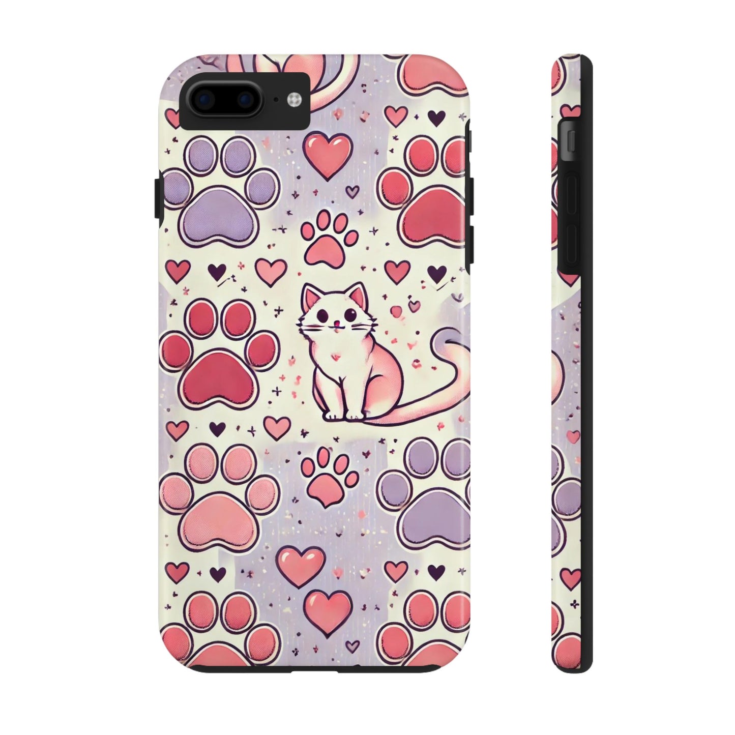 Cute Cat and Paw Print iPhone Case - Pet Lover’s Protective Cover