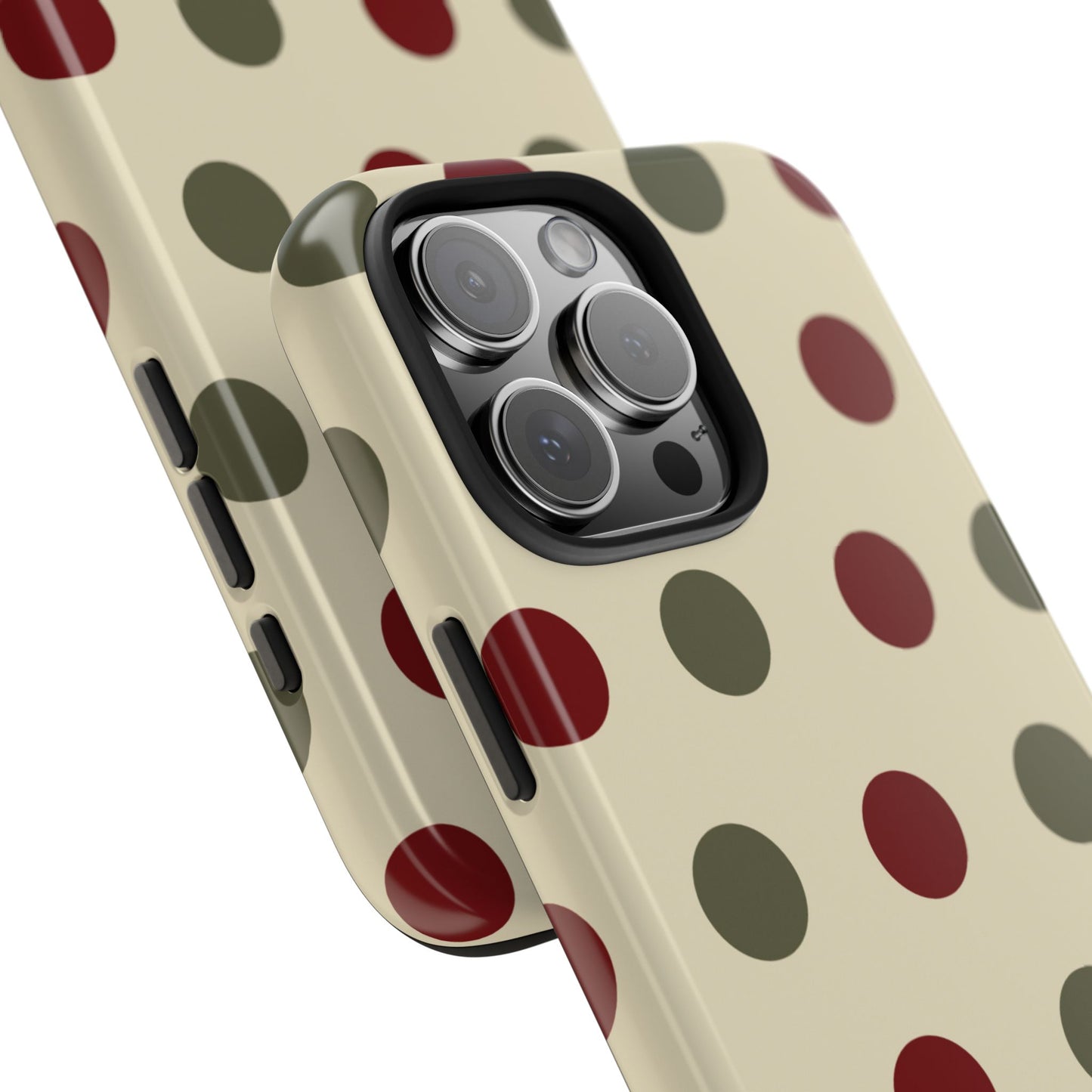 Red & Green Polka Dots on Cream – iPhone Case