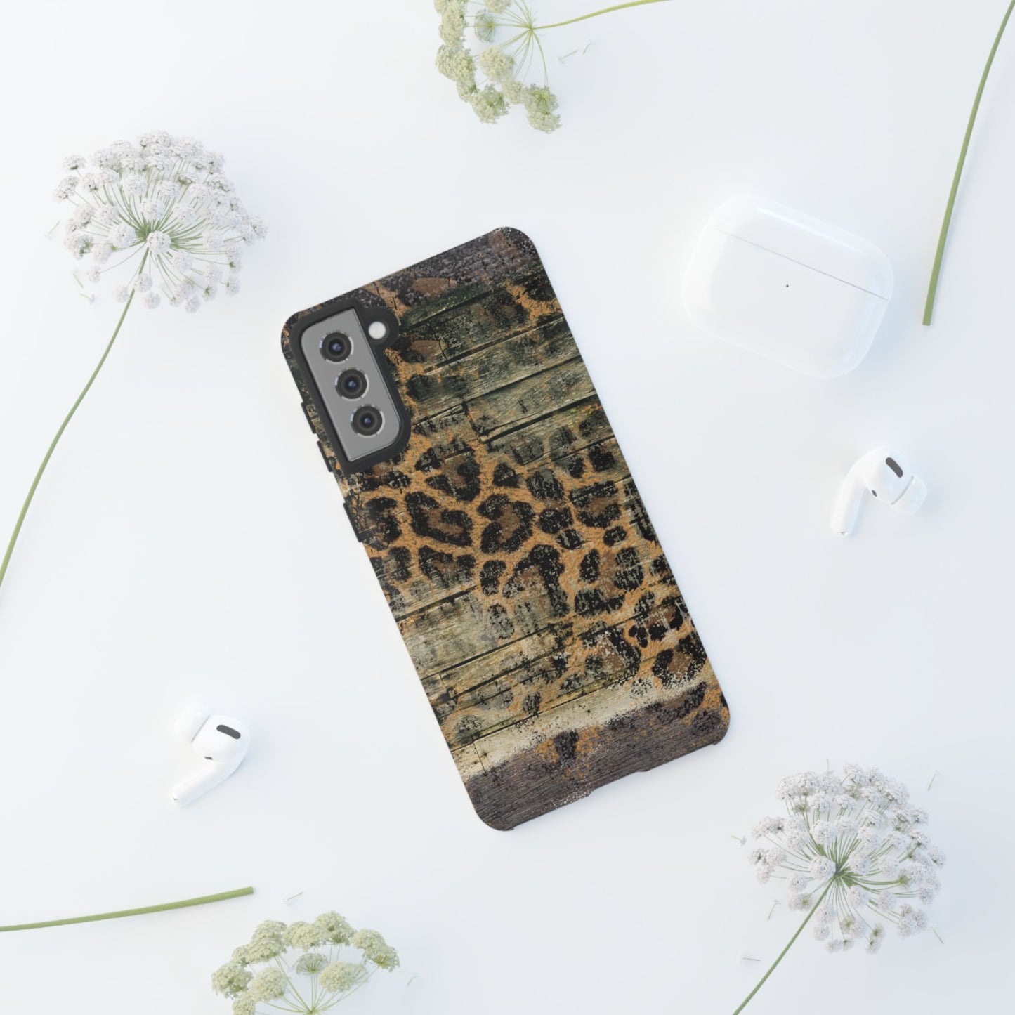 Rustic Wood and Leopard Print Tough Samsung Galaxy Case – Distressed Western Design with Dual-Layer Protection