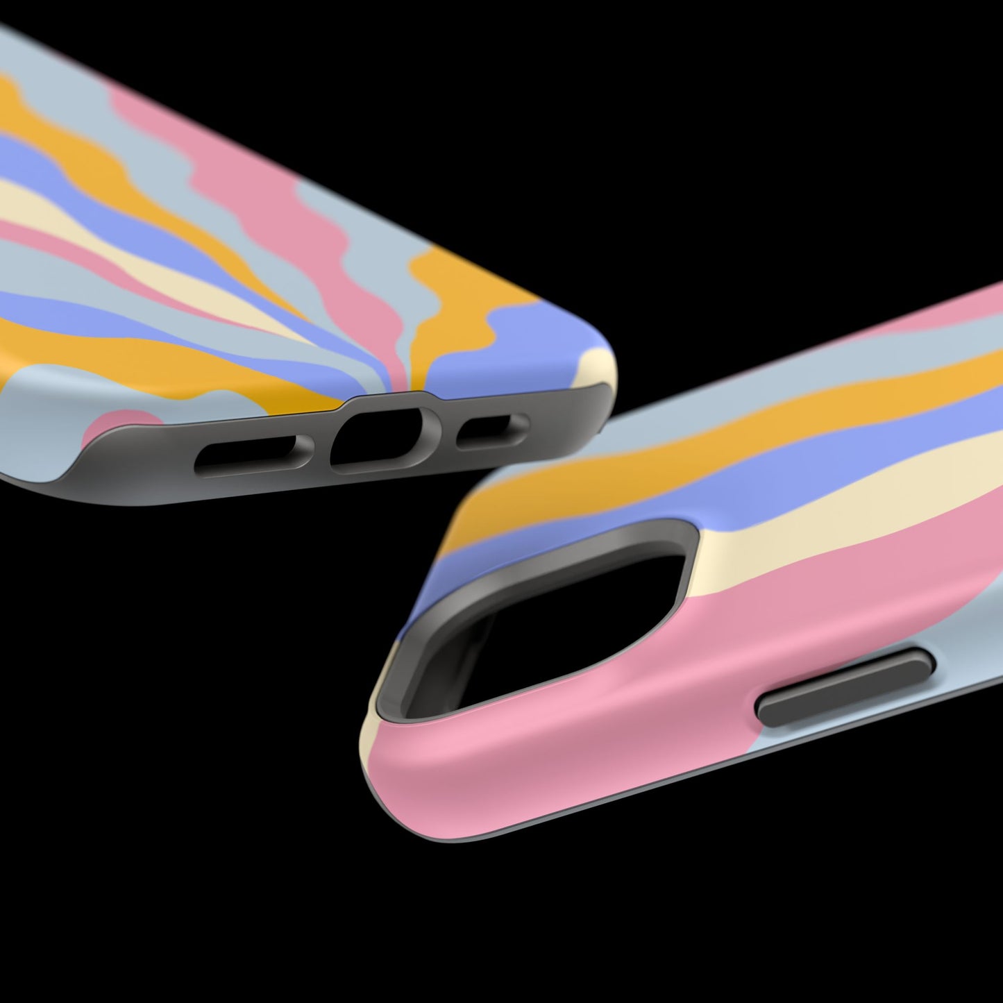 Pastel Radiance MagSafe iPhone Case – 70s-Inspired Dual-Layer Design with Wavy Sunburst Pattern