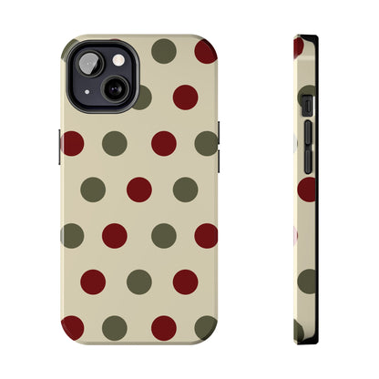 Red & Green Polka Dots on Cream – iPhone Case