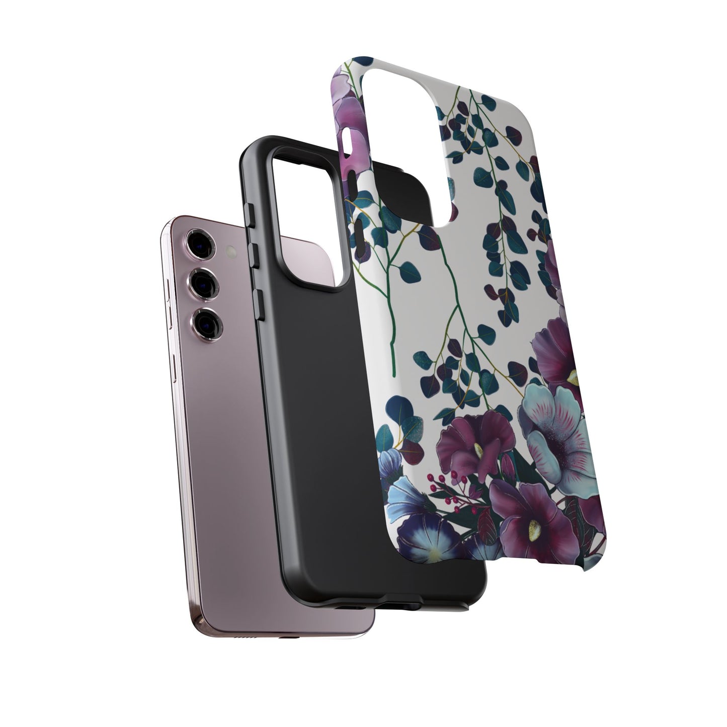 Moody Purple & Teal Floral Samsung Galaxy Series Case – Elegant Botanical Design