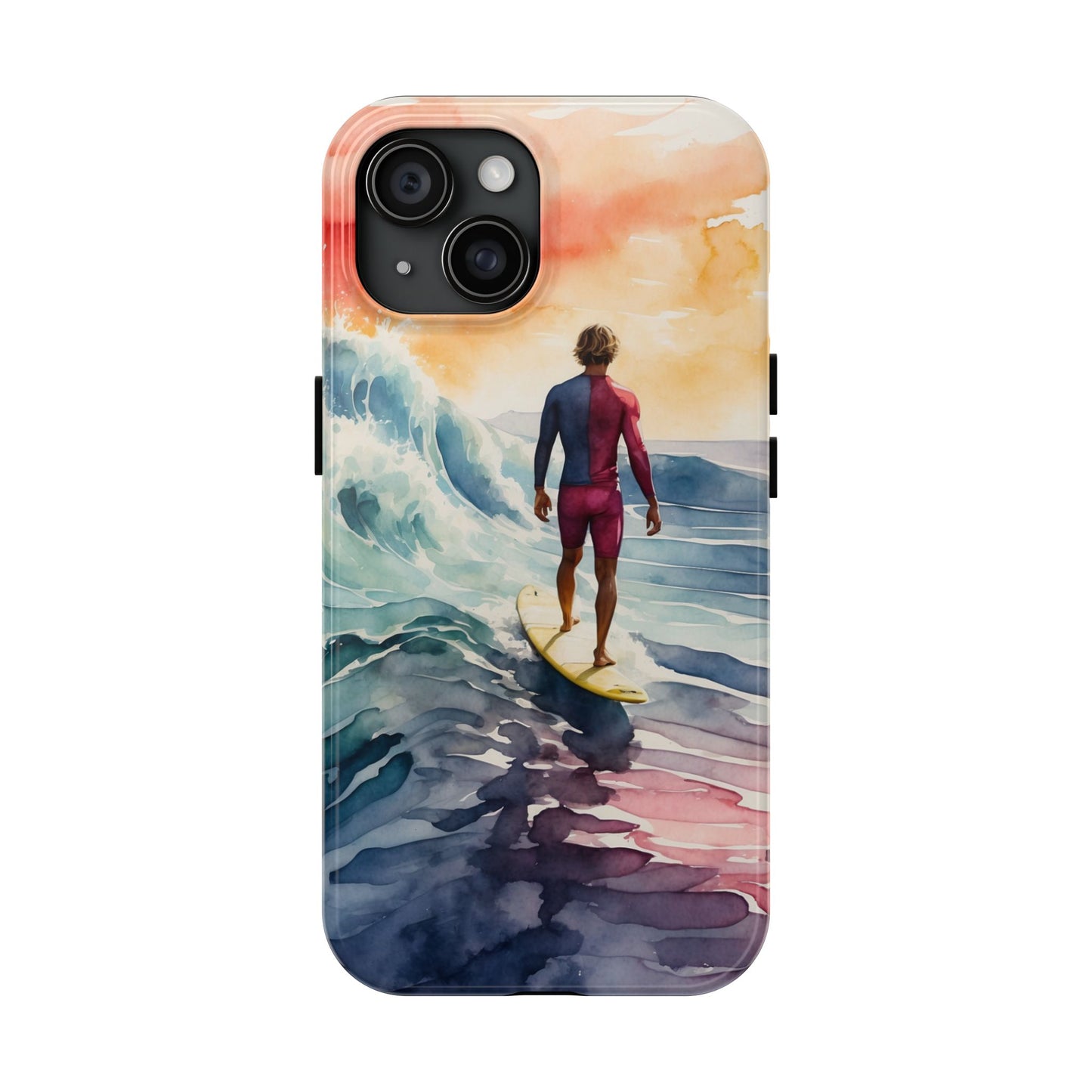 Surfer’s Sunset Wave iPhone Case – Vibrant Watercolor Design