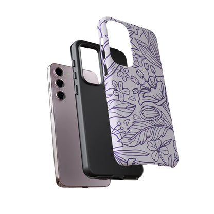 Lavender Floral Line Art Tough Samsung Galaxy Case – Minimalist Botanical Design with Dual-Layer Protection