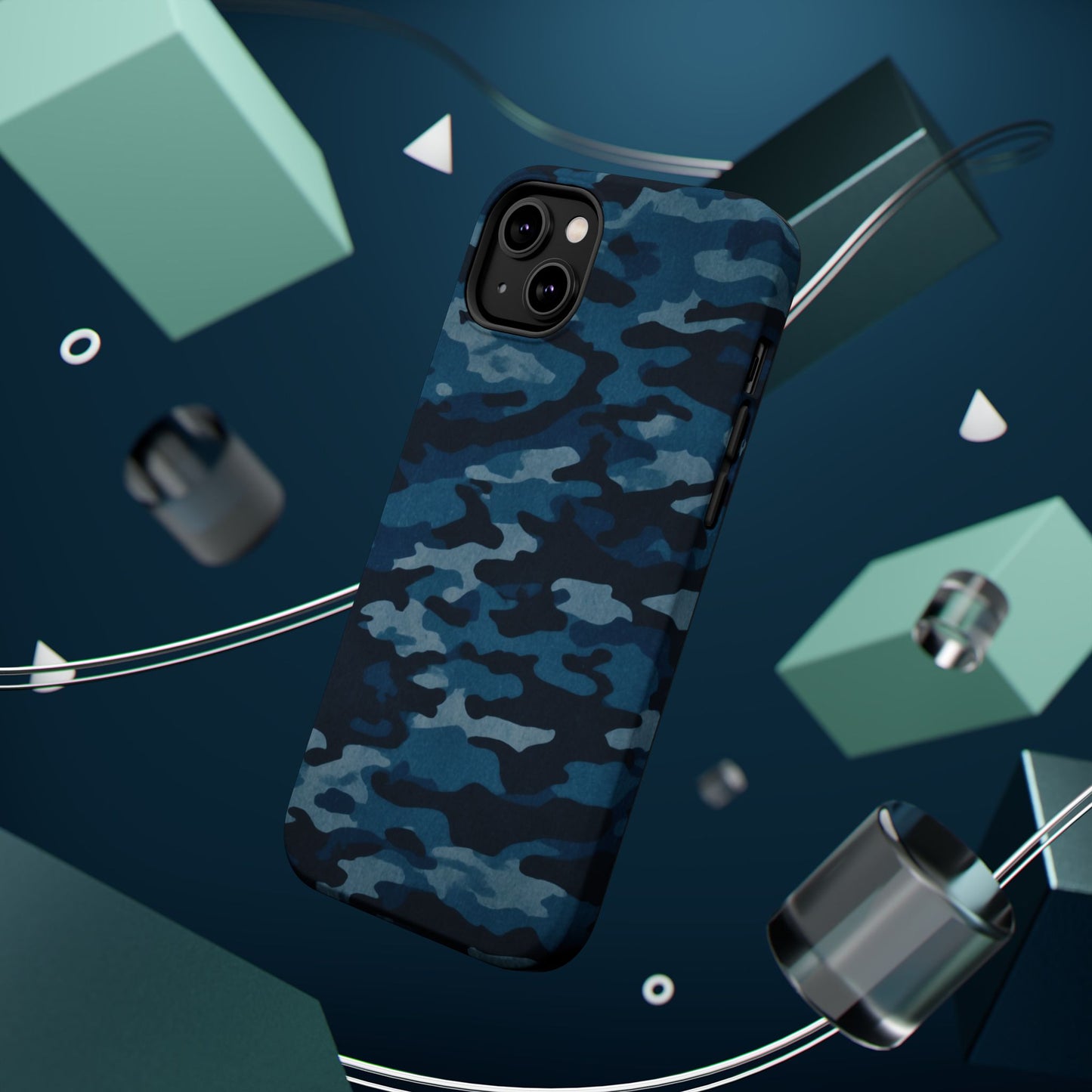 Dark Blue Camouflage – MagSafe iPhone Case with Modern Rugged Style