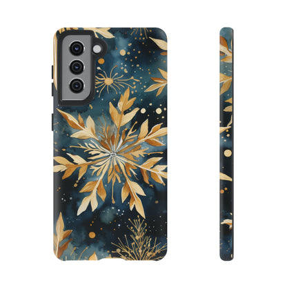 Gold Floral Snowflakes on Midnight Blue - Samsung Galaxy Series Case