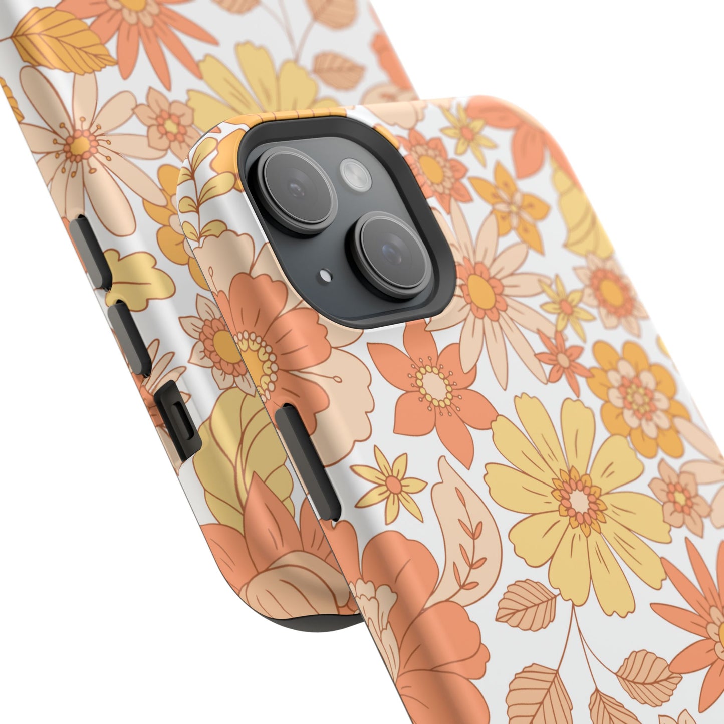 Vintage Floral Bloom MagSafe iPhone Case – Warm Orange & Yellow Retro Flower Design with Matte Finish