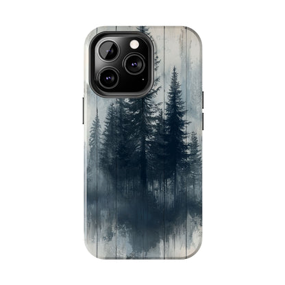 Rustic Pine Forest iPhone Case - Blue Toned Woodland Country Design