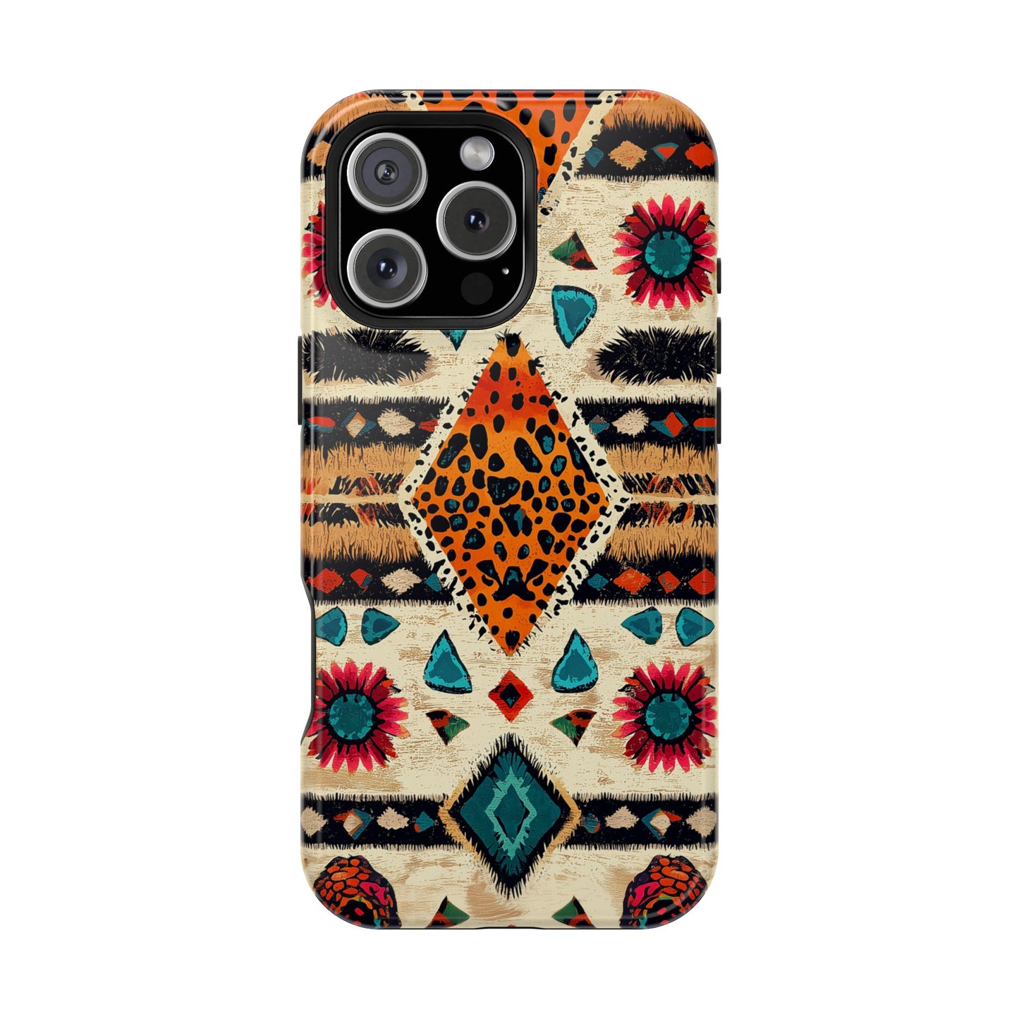 Wild Boho Leopard Print & Floral Tough MagSafe iPhone Case – Eclectic Tribal Design, Dual-Layer Protection