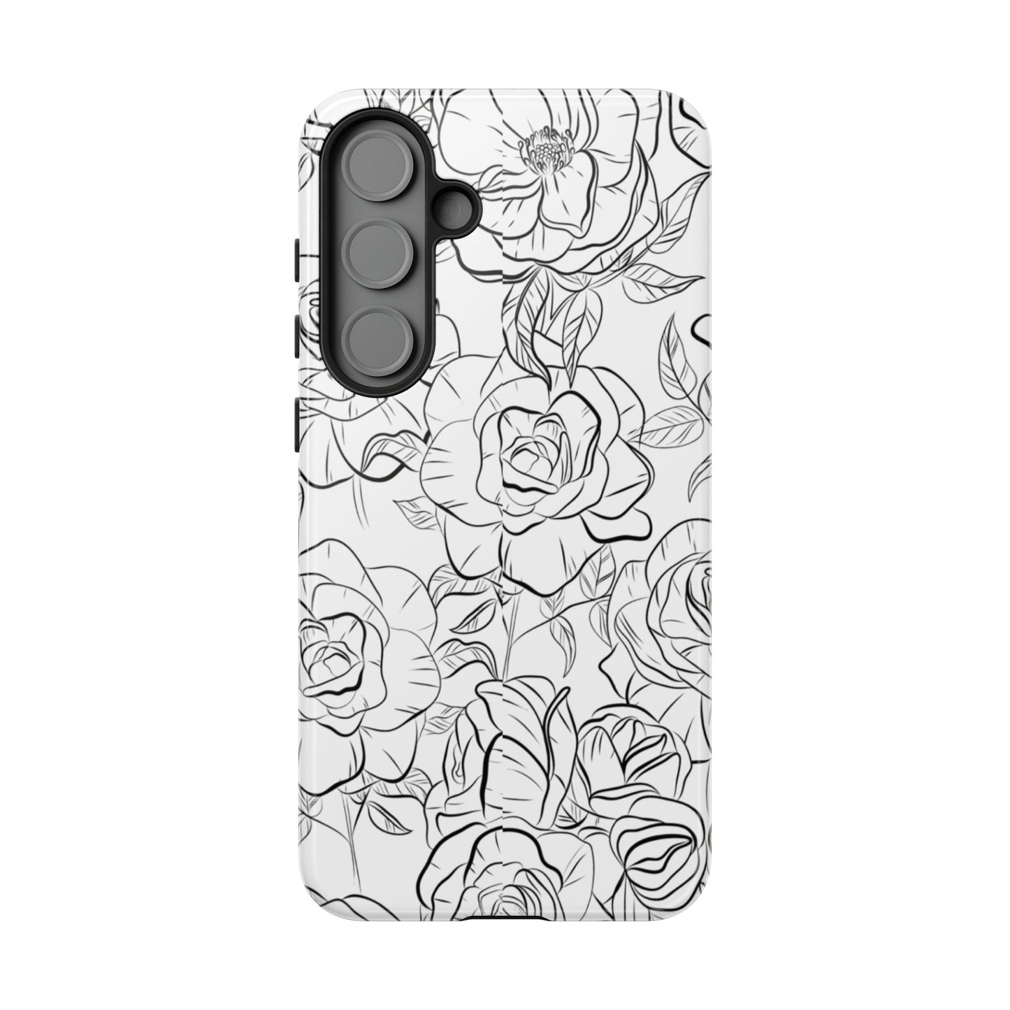 Monochrome Rose Garden Tough Samsung Galaxy Case – Elegant Floral Line Art with Dual-Layer Protection