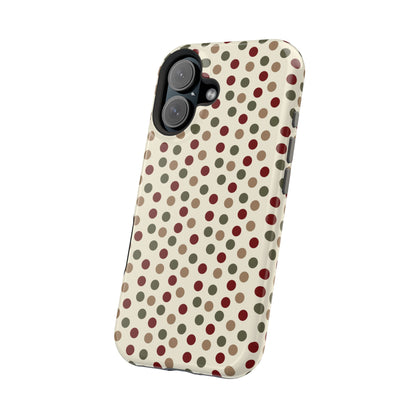 Festive Red & Green Polka Dots on Cream – MagSafe iPhone Case