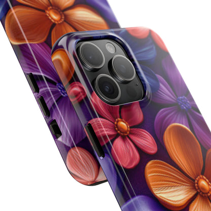 Bold Floral 3D iPhone Case – Vivid Purple and Orange Flower Design, Shock - Resistant - BOGO Cases