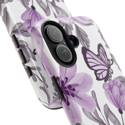 Lavender Bloom Butterfly iPhone Case – Delicate Floral Design with Watercolor Details