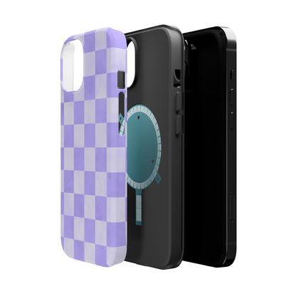 Lavender Checkerboard MagSafe iPhone Case – Shockproof, Smooth Matte Finish, Dual-Layer Design