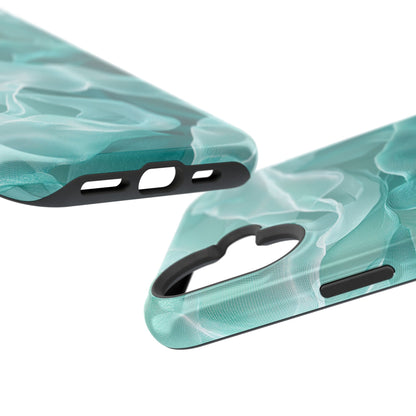 Elegant Flowing Teal Fabric MagSafe iPhone Case – Soft Waves Design