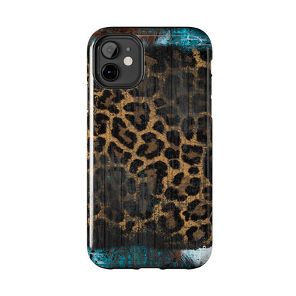 Boho Leopard and Turquoise Tough iPhone Case – Rustic Western Design with Dual-Layer Protection