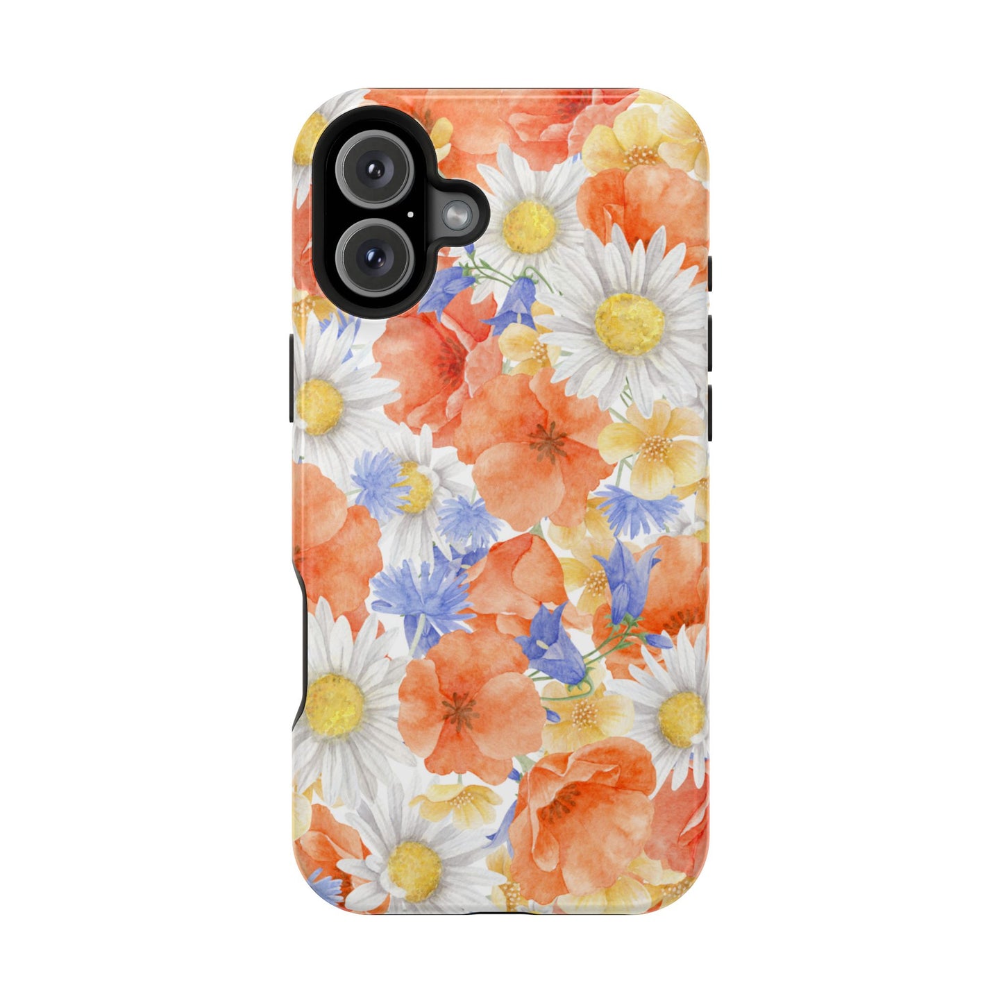 Watercolor Wildflower Pattern MagSafe iPhone Case – Durable Matte Finish with Daisy, Poppy & Cornflower Design