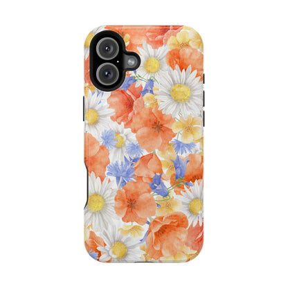 Watercolor Wildflower Pattern MagSafe iPhone Case – Durable Matte Finish with Daisy, Poppy & Cornflower Design