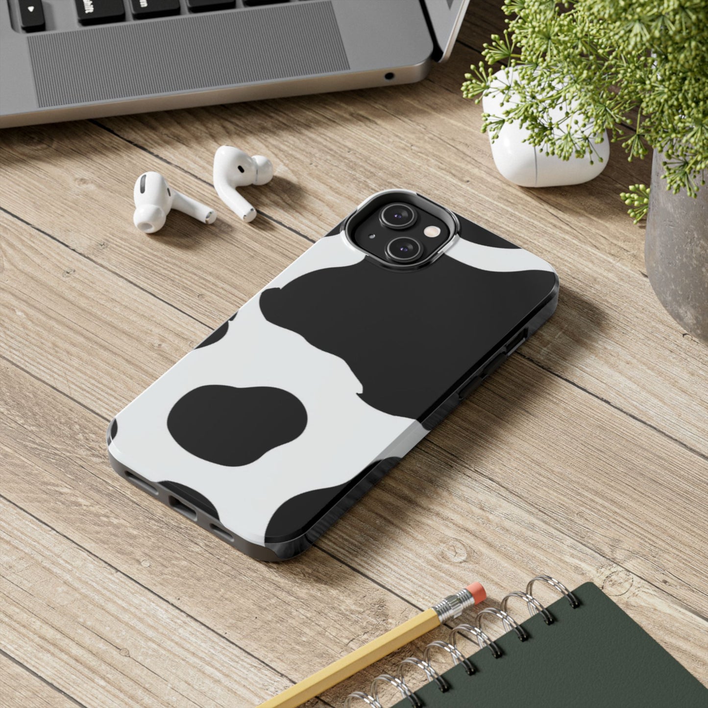 Bold Black and White Cow Print Tough iPhone Case – Modern Animal Pattern with Dual-Layer Protection