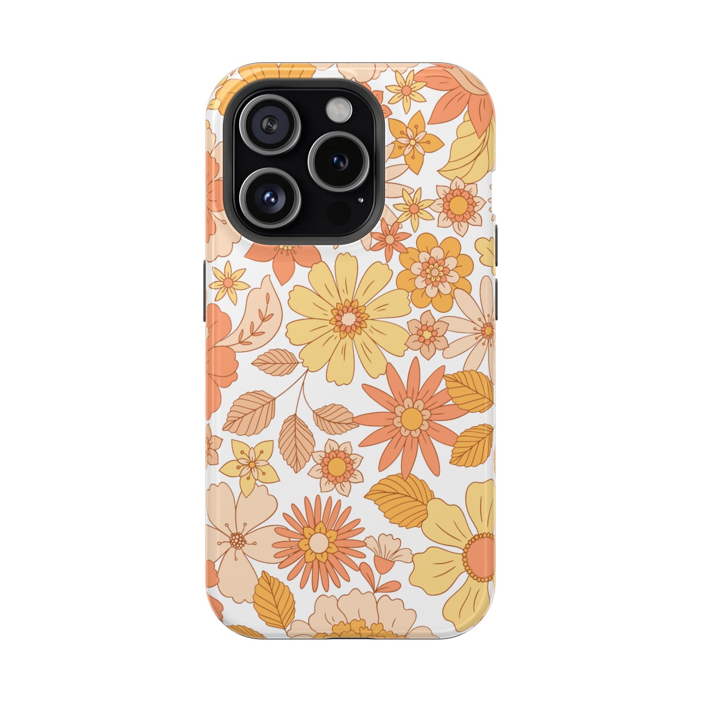 Vintage Floral Bloom MagSafe iPhone Case – Warm Orange & Yellow Retro Flower Design with Matte Finish