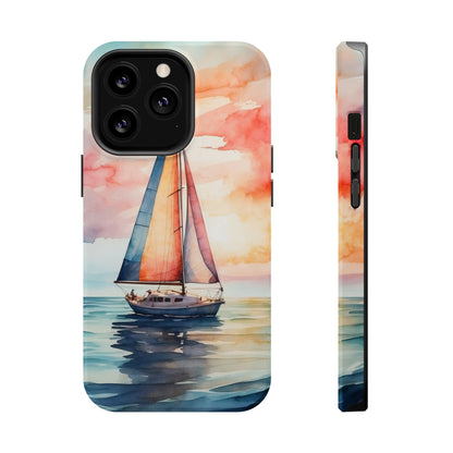 Sailboat Sunset MagSafe iPhone Case – Vibrant Watercolor Design