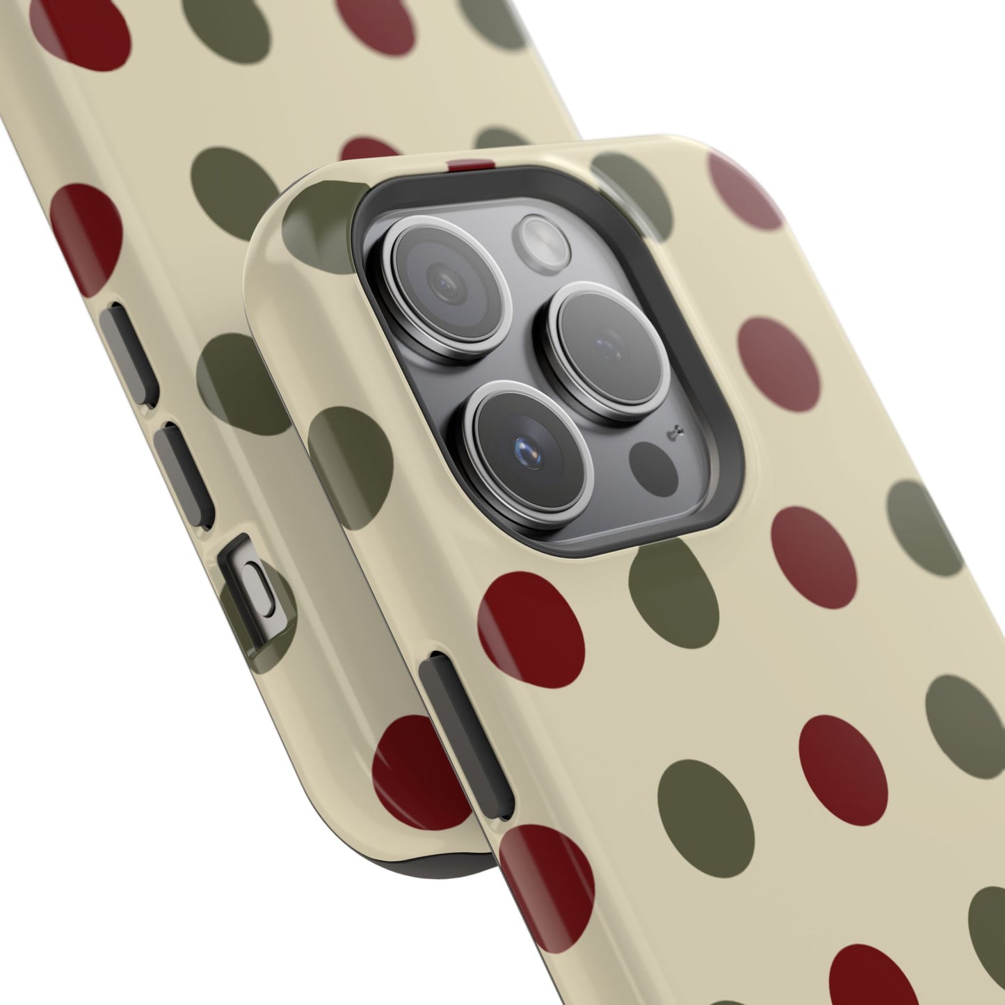 Red & Green Polka Dots on Cream – MagSafe iPhone Case