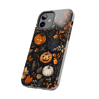 Elegant Halloween iPhone Case – Pumpkin Jack-o'-Lanterns, Cobwebs & Autumn Foliage Design