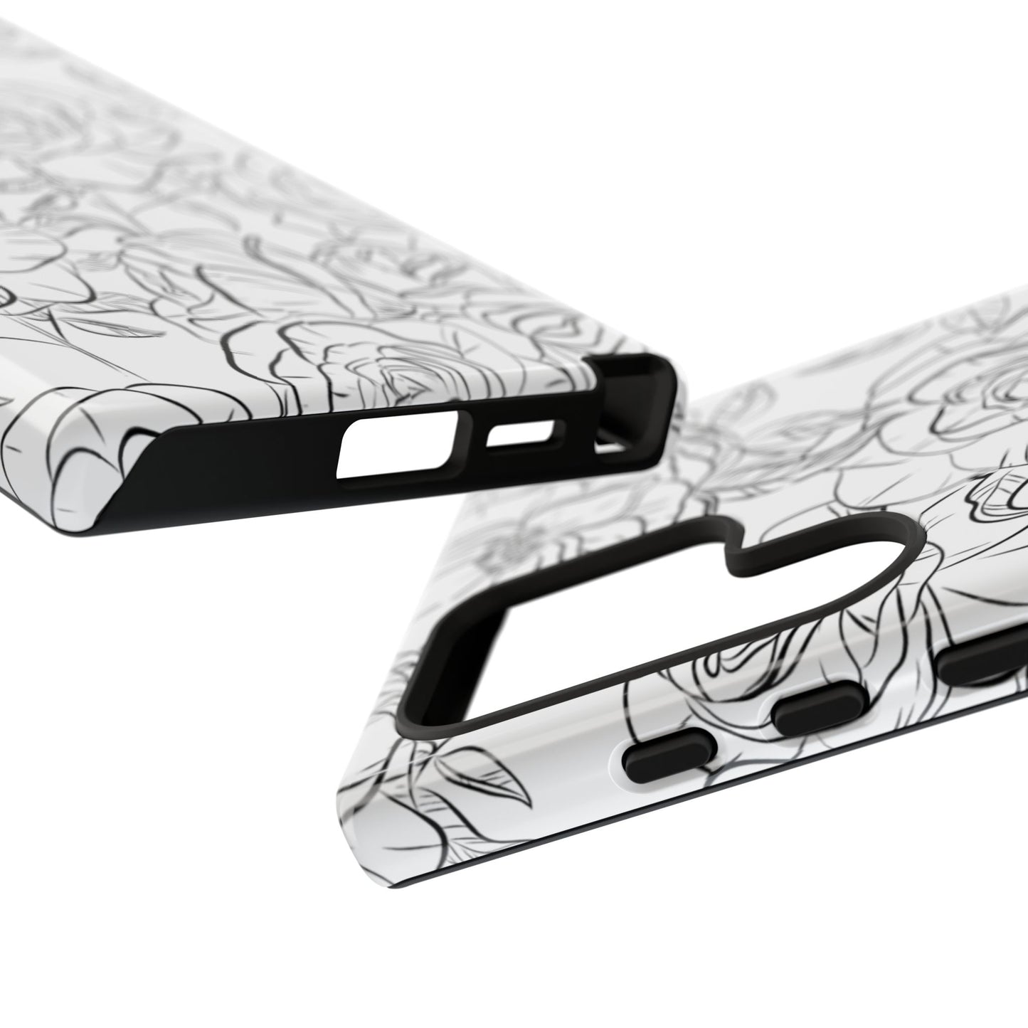 Monochrome Rose Garden Tough Samsung Galaxy Case – Elegant Floral Line Art with Dual-Layer Protection