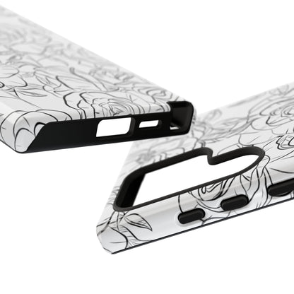 Monochrome Rose Garden Tough Samsung Galaxy Case – Elegant Floral Line Art with Dual-Layer Protection