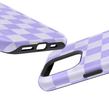 Lavender Checkerboard MagSafe iPhone Case – Shockproof, Smooth Matte Finish, Dual-Layer Design